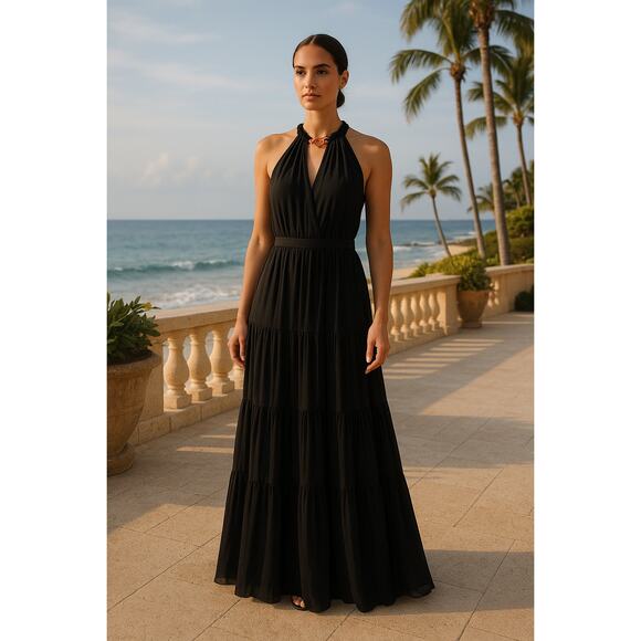 Diane Von Furstenberg Hugo Maxi Dress Halter Black Size Medium - Picture 1 of 8